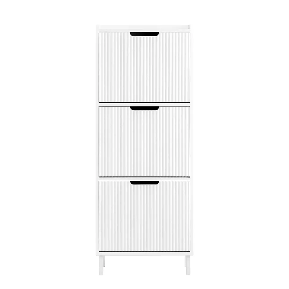 SoBuy FSR177-H-W Meuble à Chaussures 3 Portes Abattantes Blanc Armoire de Rangement Pratique pour Hall d'Entrée