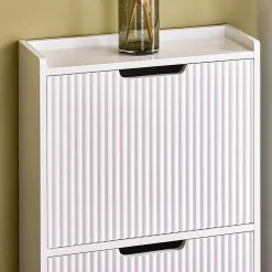 SoBuy FSR177-H-W Meuble à Chaussures 3 Portes Abattantes Blanc Armoire de Rangement Pratique pour Hall d'Entrée