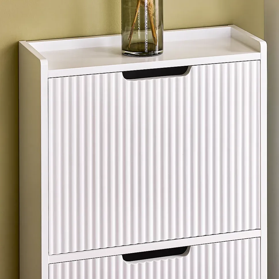 SoBuy FSR177-H-W Meuble à Chaussures 3 Portes Abattantes Blanc Armoire de Rangement Pratique pour Hall d'Entrée