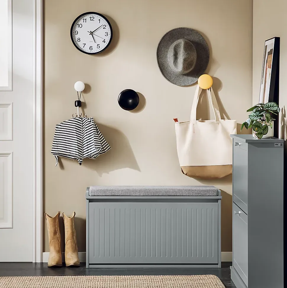 SoBuy FSR98-L-HG Banc à chaussures avec assise rembourrée et abattant, meuble d'entrée pratique, couleur gris