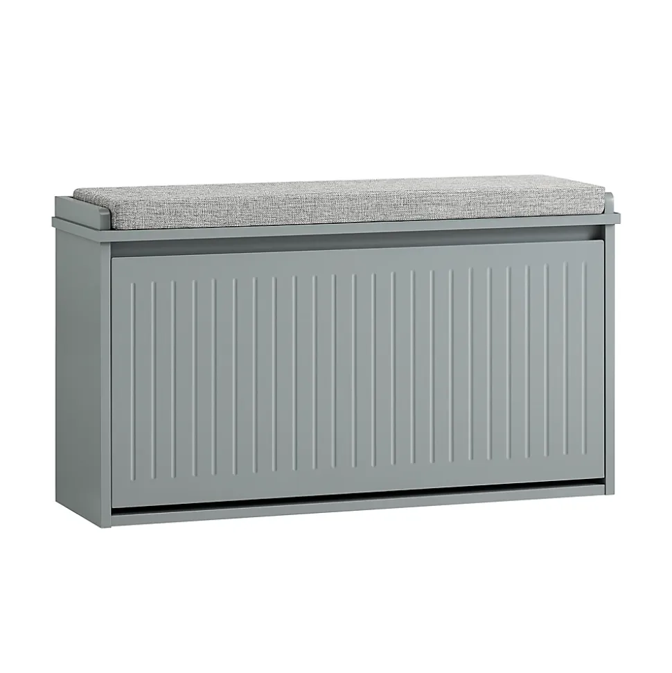 SoBuy FSR98-L-HG Banc à chaussures avec assise rembourrée et abattant, meuble d'entrée pratique, couleur gris