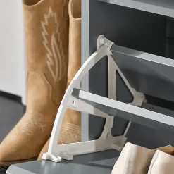 SoBuy FSR98-L-HG Banc à chaussures avec assise rembourrée et abattant, meuble d'entrée pratique, couleur gris