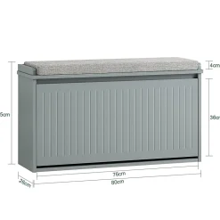 SoBuy FSR98-L-HG Banc à chaussures avec assise rembourrée et abattant, meuble d'entrée pratique, couleur gris