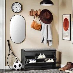 SoBuy FSR98-L-SCH Banc à chaussures avec assise rembourrée et abattant, couleur marron