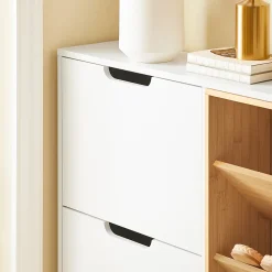 SoBuy FSR183-WN Meuble Chaussure, Armoire à Chaussures , Commode à 4 Abattants et 3 Compartiments