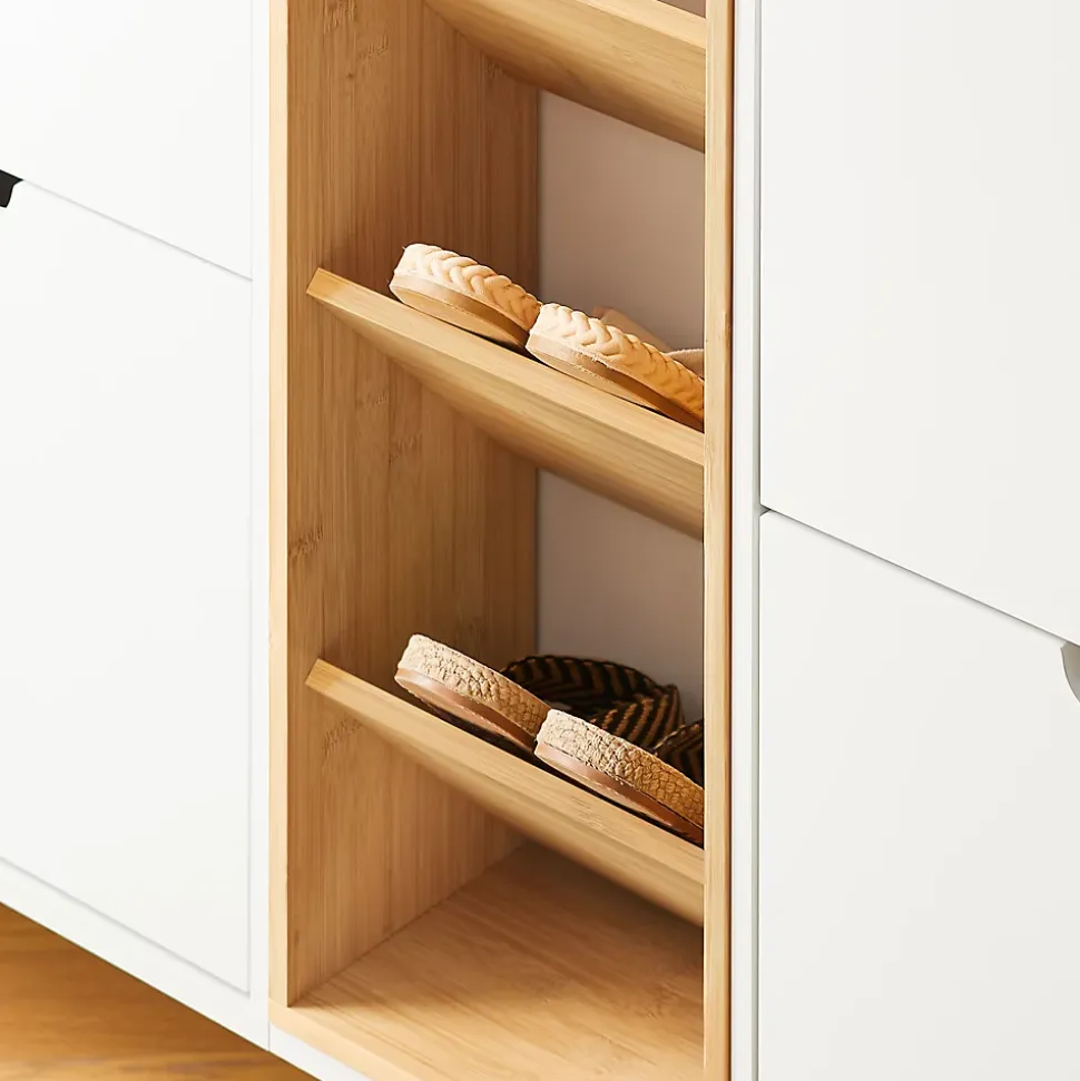 SoBuy FSR183-WN Meuble Chaussure, Armoire à Chaussures , Commode à 4 Abattants et 3 Compartiments