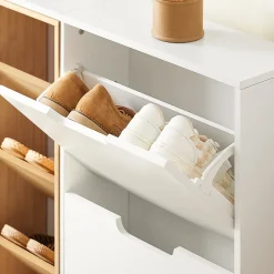 SoBuy FSR183-WN Meuble Chaussure, Armoire à Chaussures , Commode à 4 Abattants et 3 Compartiments