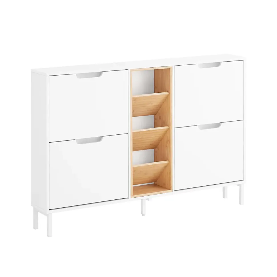 SoBuy FSR183-WN Meuble Chaussure, Armoire à Chaussures , Commode à 4 Abattants et 3 Compartiments