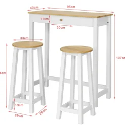 SoBuy FWT50-WN Table Haute Mange Debout avec 2 Tabourets, Blanc