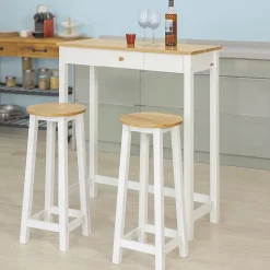 SoBuy FWT50-WN Table Haute Mange Debout avec 2 Tabourets, Blanc