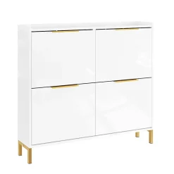 SoBuy Meuble à Chaussures Blanc 4 Portes Pliable avec Poignées Dorées