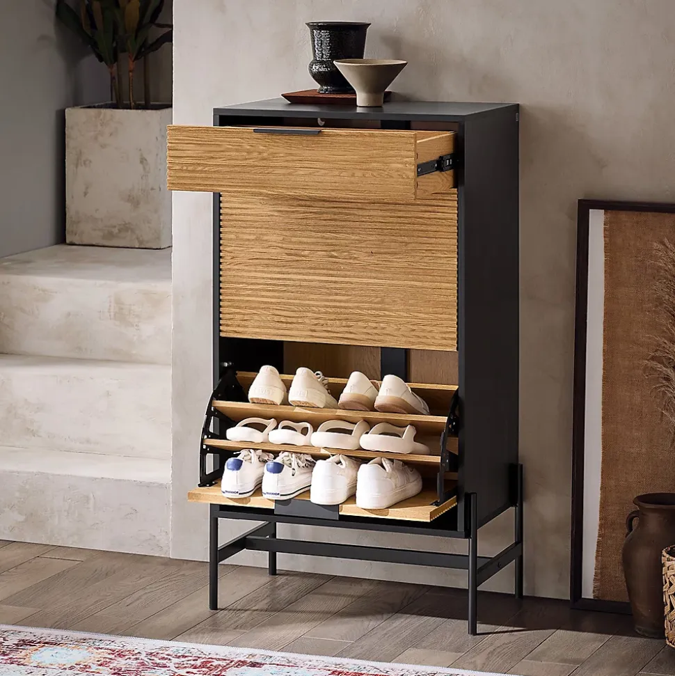 SoBuy Meuble d'Entrée avec Tiroirs et Abattants pour Rangement de Chaussures, Blanc