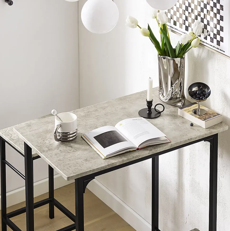 SoBuy OGT10-HG Set de 1 Table Haute + 2 Tabourets avec Repose-Pieds
