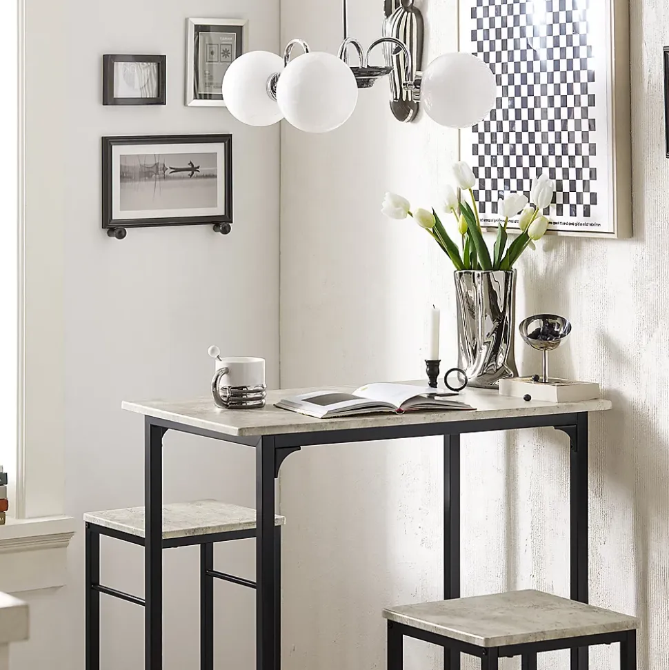SoBuy OGT10-HG Set de 1 Table Haute + 2 Tabourets avec Repose-Pieds