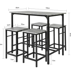 SoBuy OGT11-HG Table de bar bistrot avec 4 tabourets, ensemble en bois couleur chêne clair