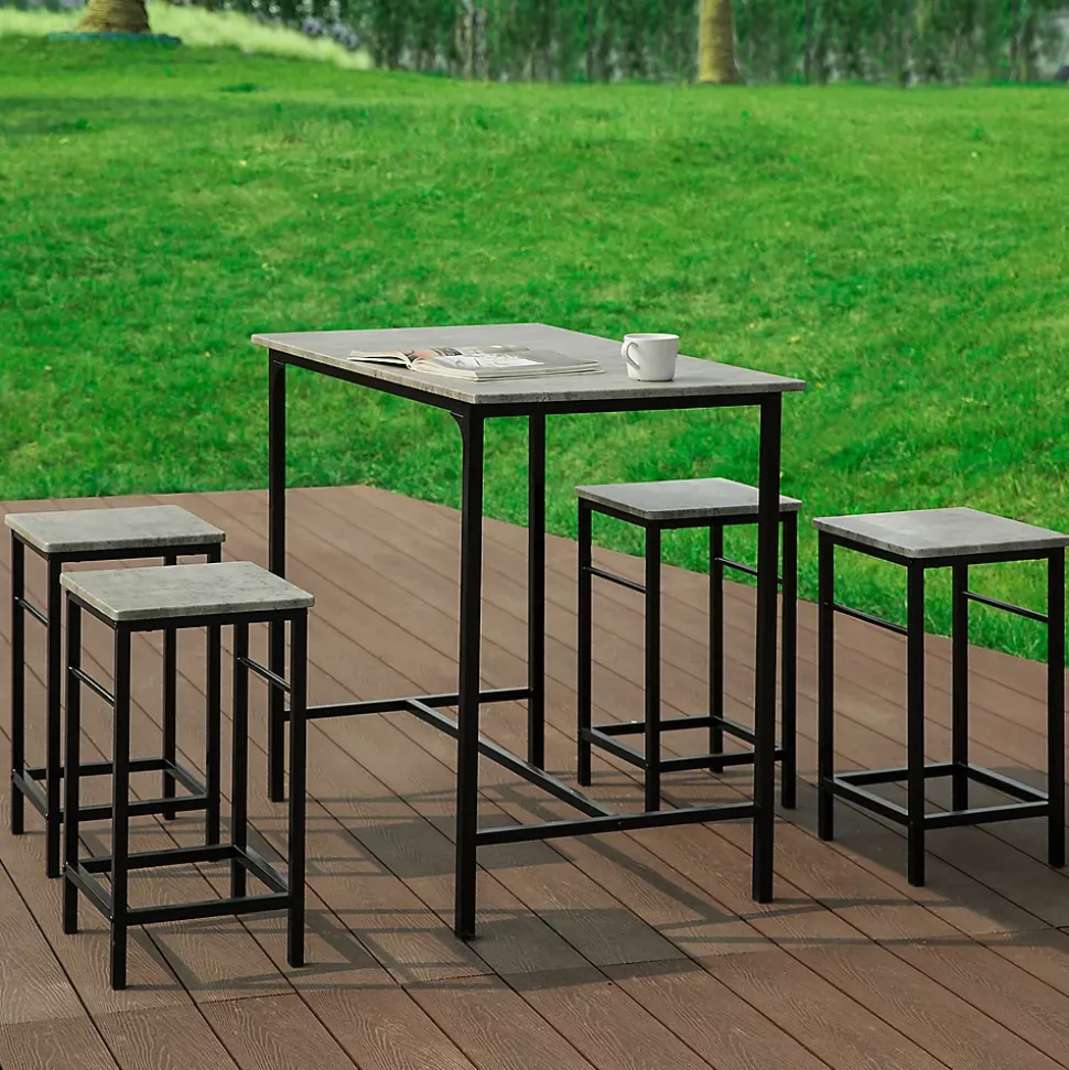 SoBuy OGT11-HG Table de bar bistrot avec 4 tabourets, ensemble en bois couleur chêne clair