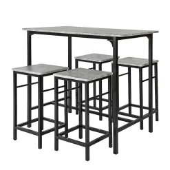 SoBuy OGT11-HG Table de bar bistrot avec 4 tabourets, ensemble en bois couleur chêne clair