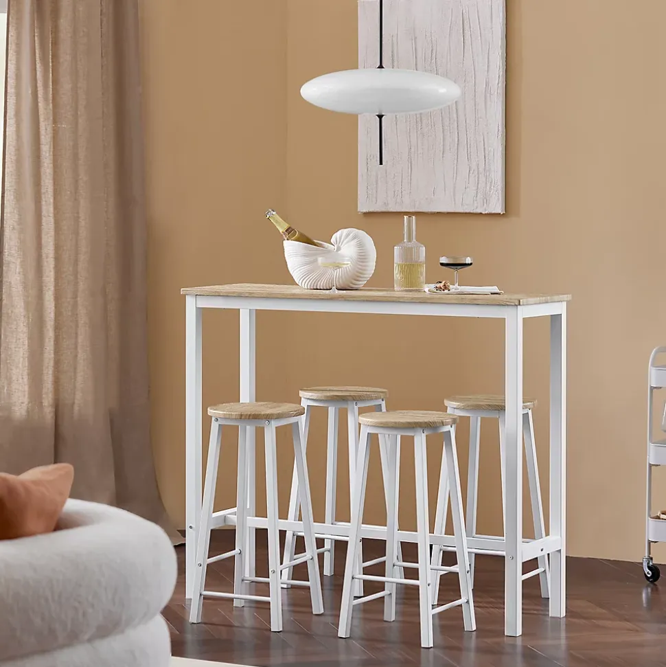 SoBuy OGT22-WN Set de Table + 4 Tabourets Ensemble Table de Bar Bistrot + 4 Tabourets de Bar avec Repose-Pieds(Blanc)