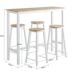 SoBuy OGT22-WN Set de Table + 4 Tabourets Ensemble Table de Bar Bistrot + 4 Tabourets de Bar avec Repose-Pieds(Blanc)