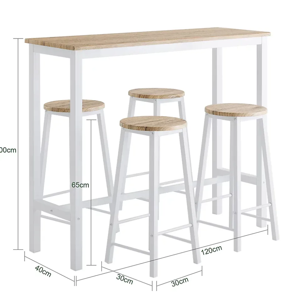 SoBuy OGT22-WN Set de Table + 4 Tabourets Ensemble Table de Bar Bistrot + 4 Tabourets de Bar avec Repose-Pieds(Blanc)