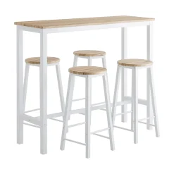 SoBuy OGT22-WN Set de Table + 4 Tabourets Ensemble Table de Bar Bistrot + 4 Tabourets de Bar avec Repose-Pieds(Blanc)
