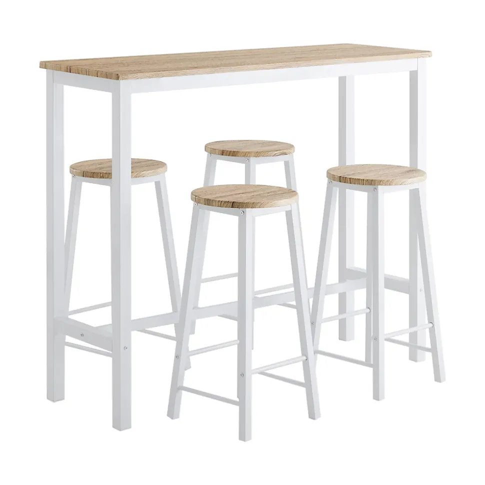 SoBuy OGT22-WN Set de Table + 4 Tabourets Ensemble Table de Bar Bistrot + 4 Tabourets de Bar avec Repose-Pieds(Blanc)
