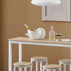 SoBuy OGT22-WN Set de Table + 4 Tabourets Ensemble Table de Bar Bistrot + 4 Tabourets de Bar avec Repose-Pieds(Blanc)