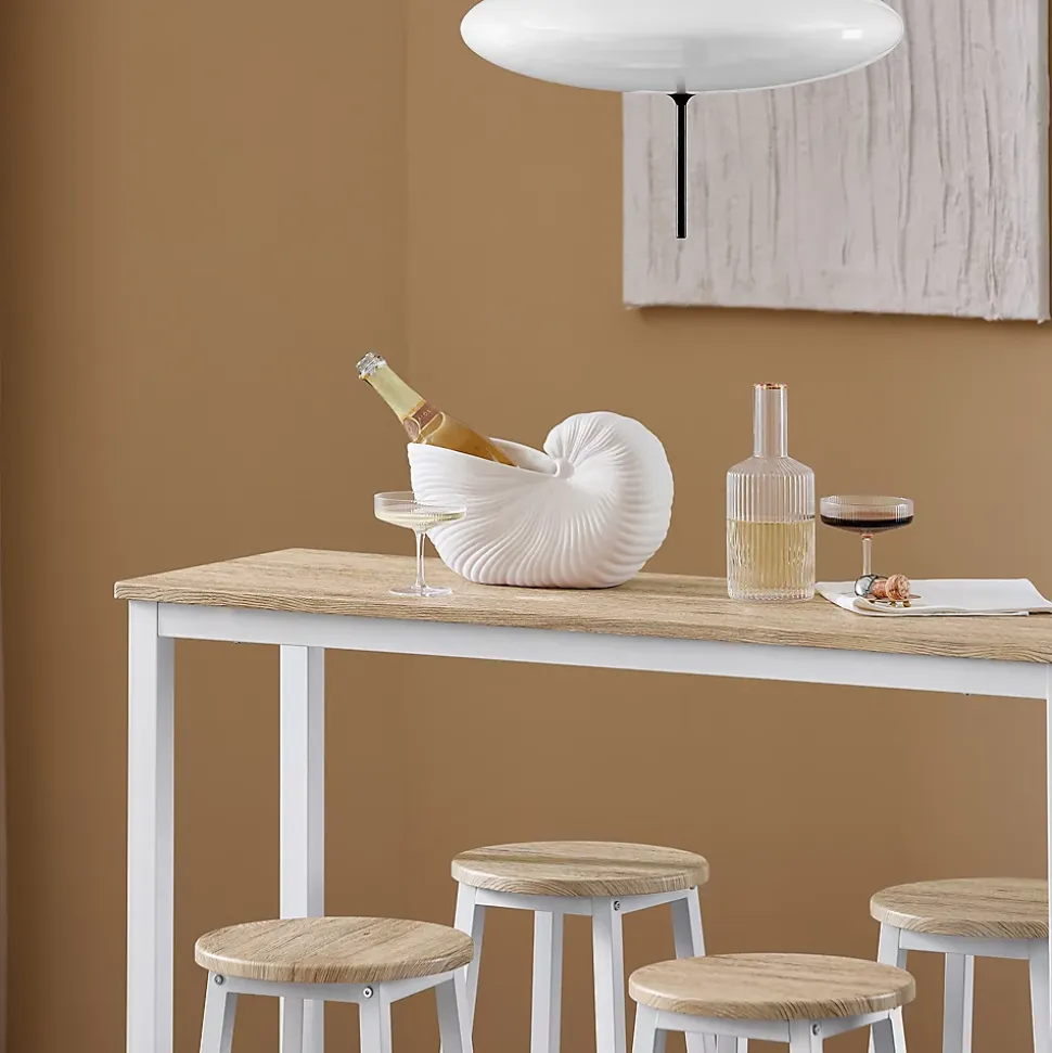 SoBuy OGT22-WN Set de Table + 4 Tabourets Ensemble Table de Bar Bistrot + 4 Tabourets de Bar avec Repose-Pieds(Blanc)