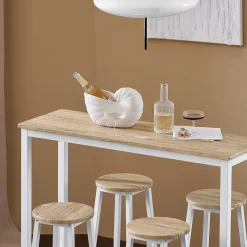 SoBuy OGT22-WN Set de Table + 4 Tabourets Ensemble Table de Bar Bistrot + 4 Tabourets de Bar avec Repose-Pieds(Blanc)