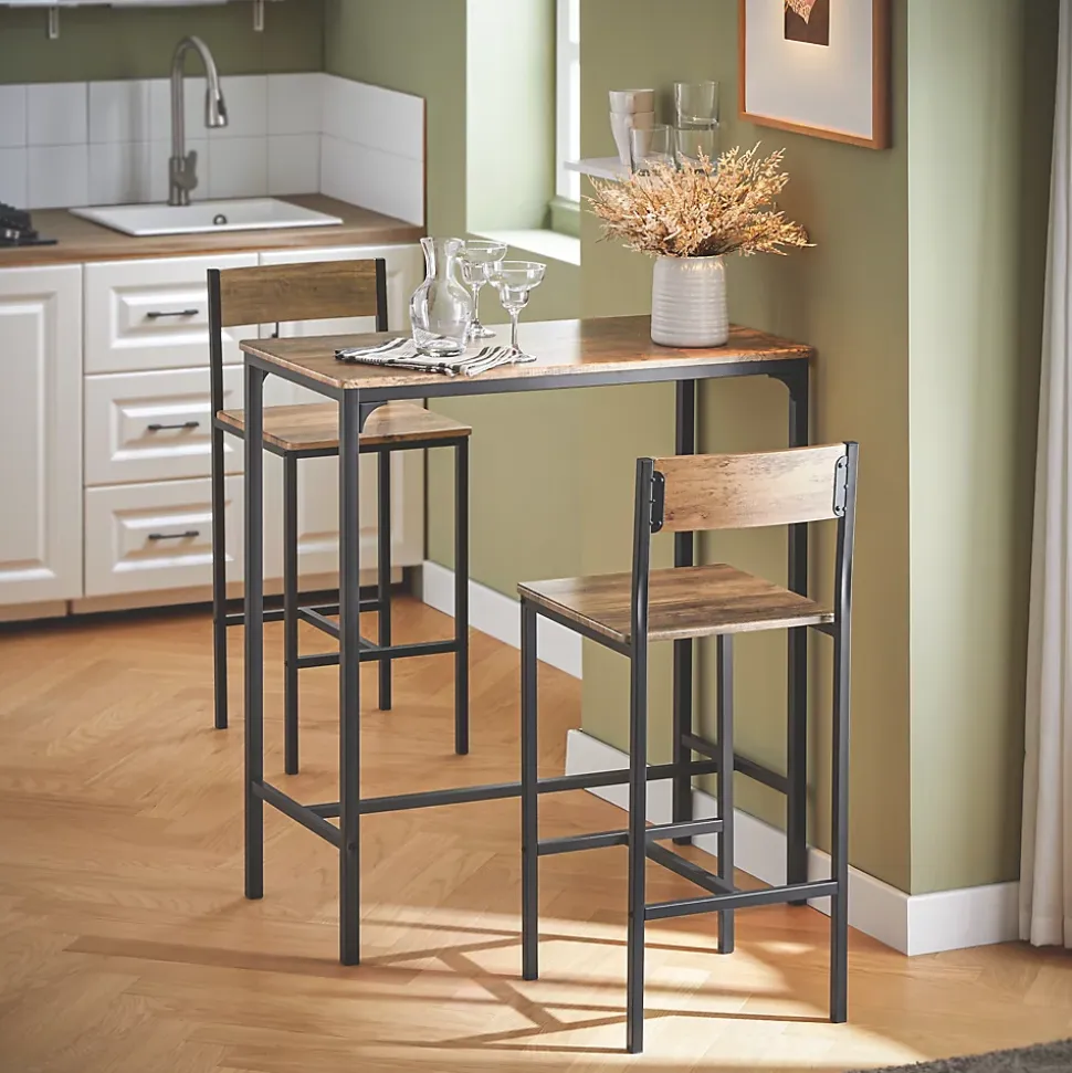 SoBuy Set de Table de Bar Extensible avec 2 Chaises Hautes en Bois Massif