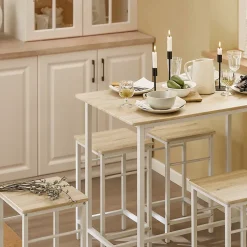 SoBuy Set Table Bar avec Repose-Pied, Mange-Debout, Blanc Naturel
