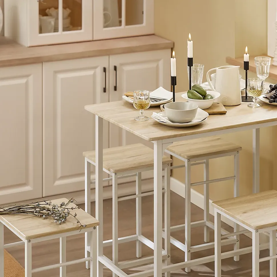 SoBuy Set Table Bar avec Repose-Pied, Mange-Debout, Blanc Naturel