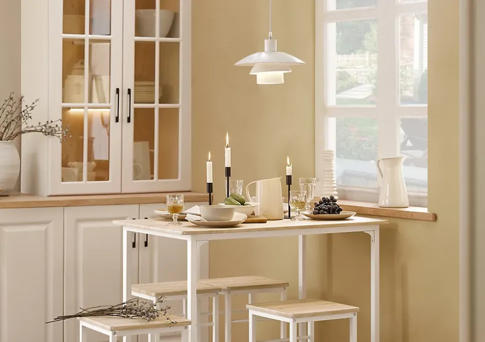 SoBuy Set Table Bar avec Repose-Pied, Mange-Debout, Blanc Naturel