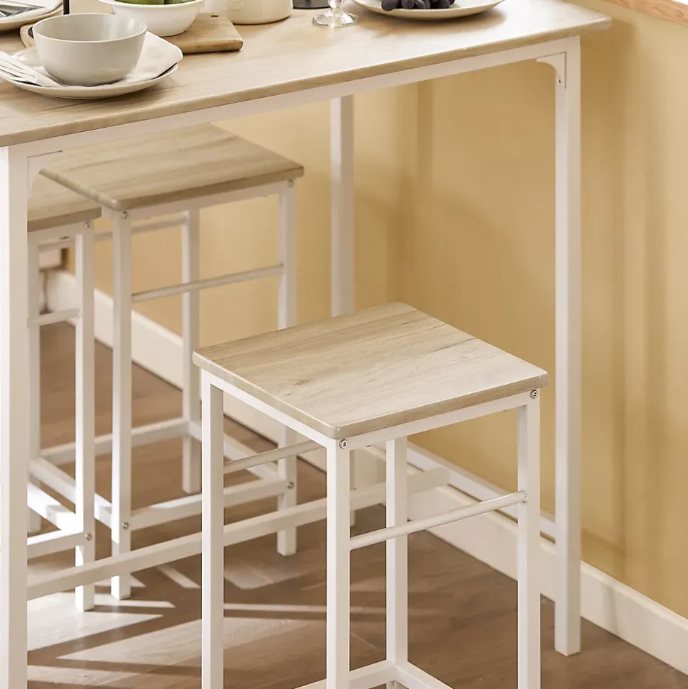 SoBuy Set Table Bar avec Repose-Pied, Mange-Debout, Blanc Naturel