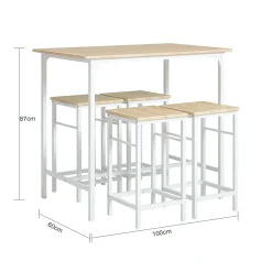 SoBuy Set Table Bar avec Repose-Pied, Mange-Debout, Blanc Naturel