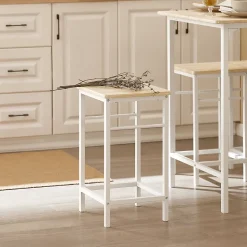 SoBuy Set Table Bar avec Repose-Pied, Mange-Debout, Blanc Naturel