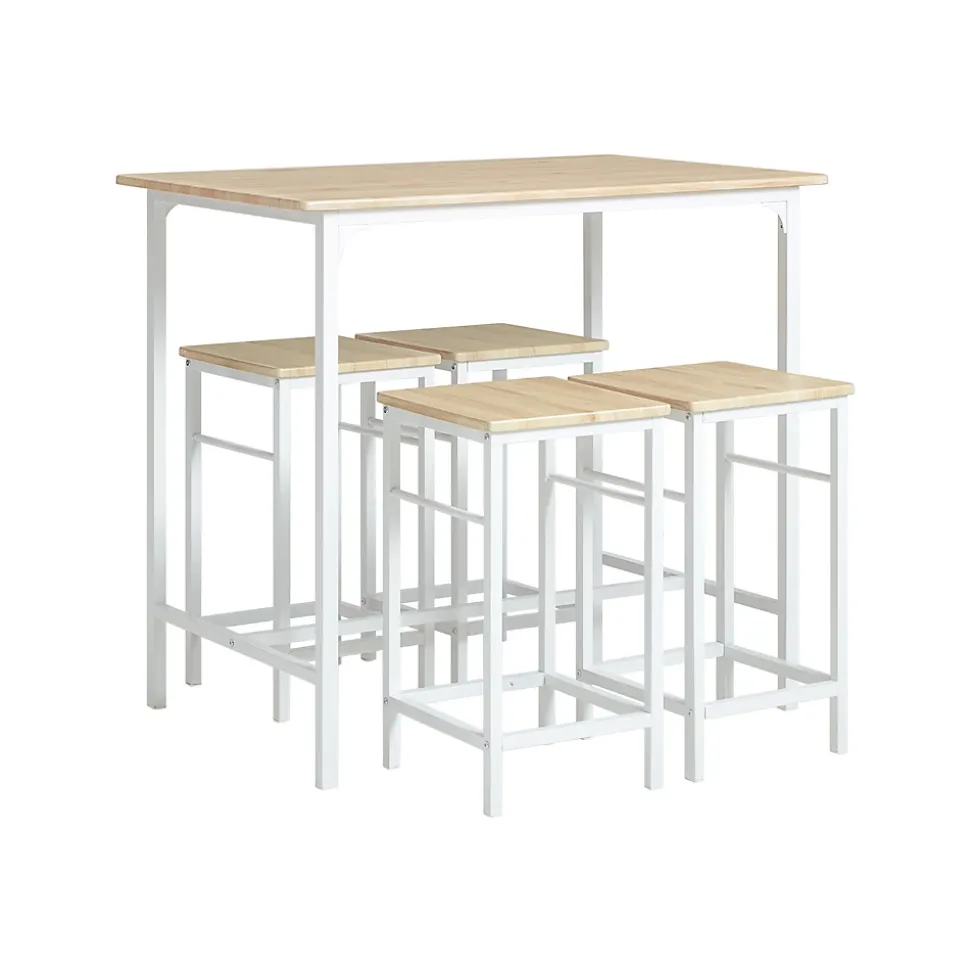 SoBuy Set Table Bar avec Repose-Pied, Mange-Debout, Blanc Naturel