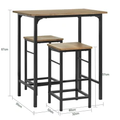 SoBuy Set Table Bar et 2 Tabourets Mange-debout Haute pour Cuisine, Salon, Balcon