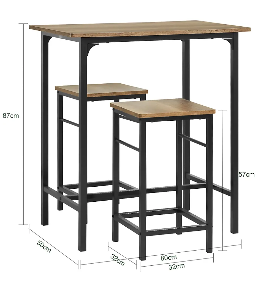 SoBuy Set Table Bar et 2 Tabourets Mange-debout Haute pour Cuisine, Salon, Balcon