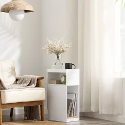 SoBuy Table de chevet blanche à 3 étagères 20x35x60cm Fonctionnel FBT171-NW