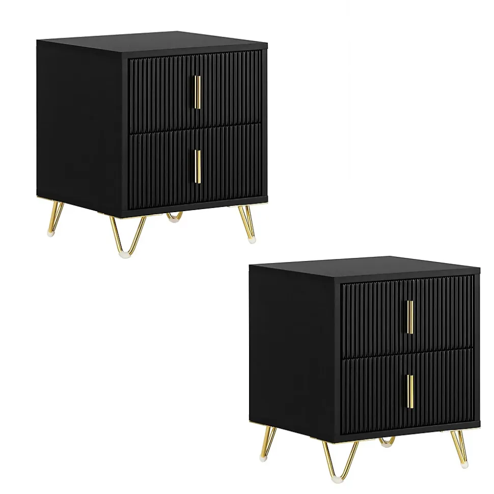 SoBuy Table de chevet noire à 2 tiroirs 63x46.5x47.3cm Fonctionnel FBT115-SCHX2