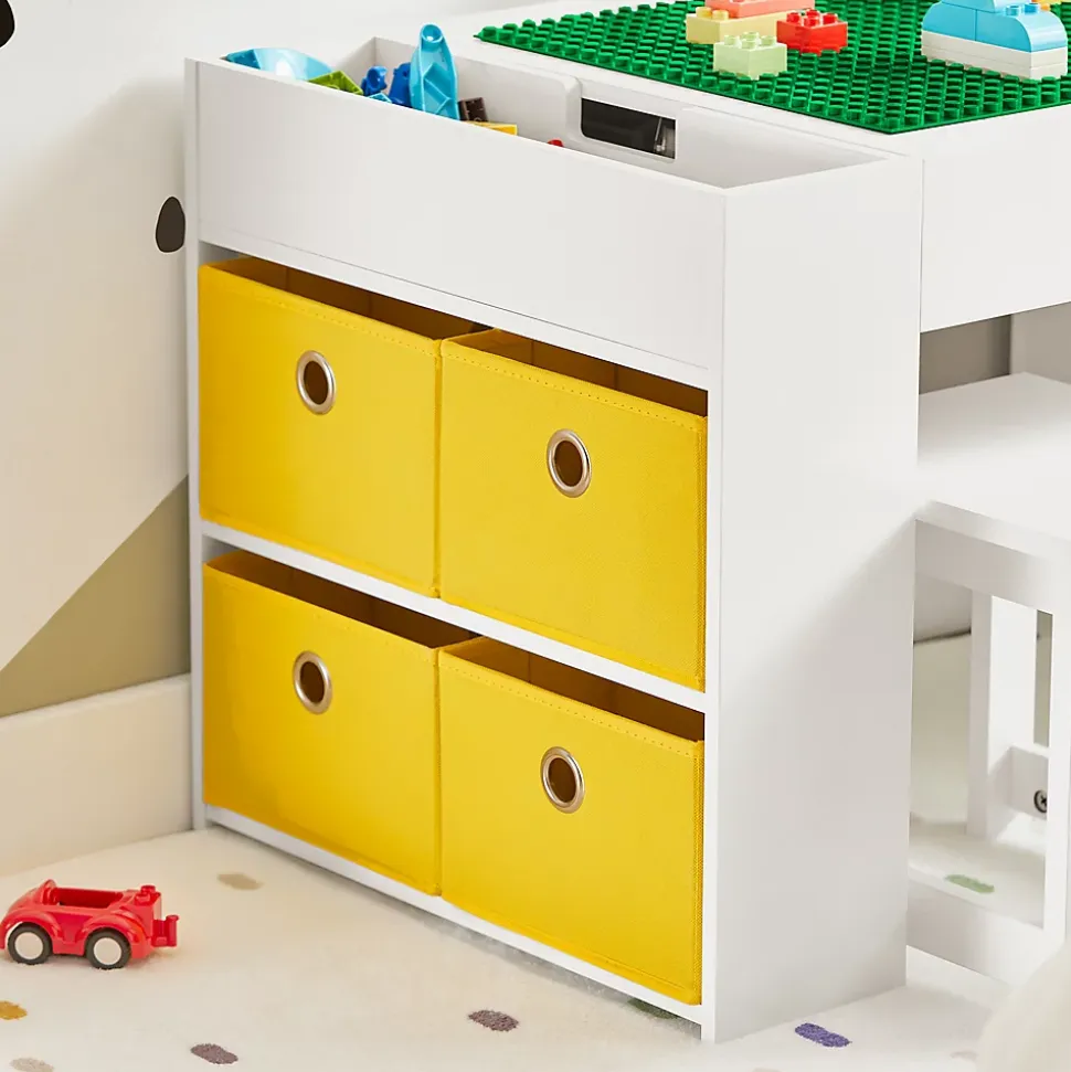 SoBuy Table Enfant avec 2 Chaises, Bacs de Rangement, Table de Construction Double Face, Blanche