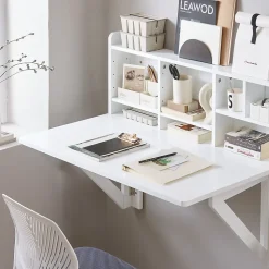 SoBuy Table Murale Rabattable avec Armoire Intégrée, Blanche