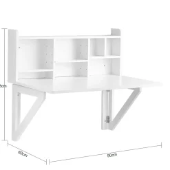 SoBuy Table Murale Rabattable avec Armoire Intégrée, Blanche
