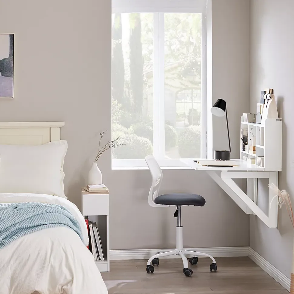 SoBuy Table Murale Rabattable avec Armoire Intégrée, Blanche