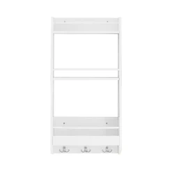 SoBuy Étagère Murale Suspendue avec 3 Crochets de Rangement pour Cuisine et Salle de Bain 38x17x75 cm KCR12-W