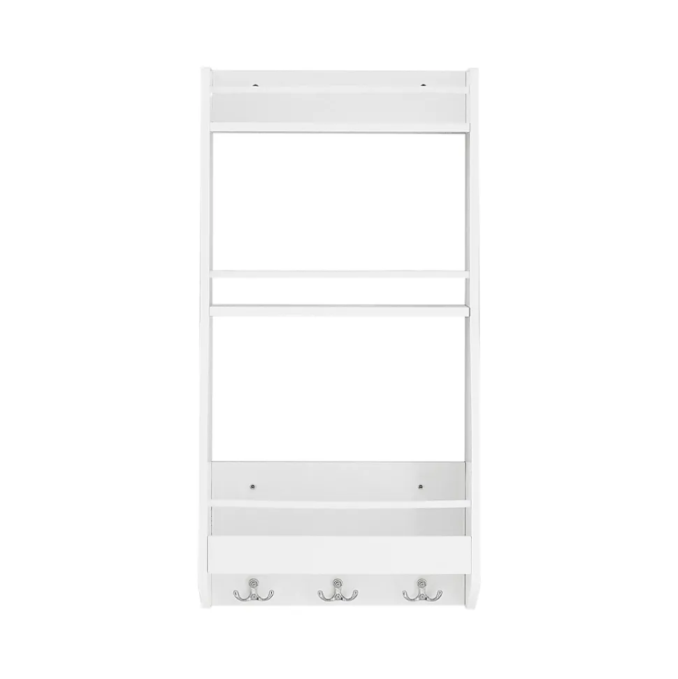 SoBuy Étagère Murale Suspendue avec 3 Crochets de Rangement pour Cuisine et Salle de Bain 38x17x75 cm KCR12-W