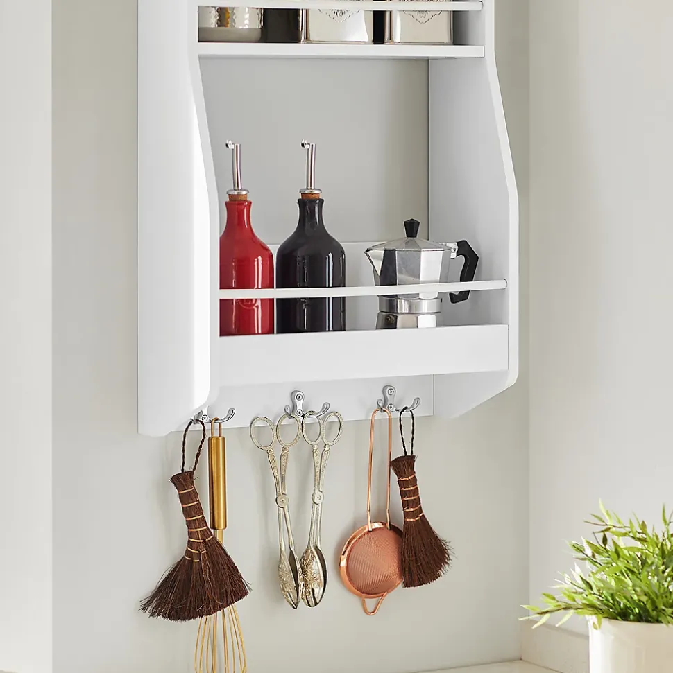 SoBuy Étagère Murale Suspendue avec 3 Crochets de Rangement pour Cuisine et Salle de Bain 38x17x75 cm KCR12-W