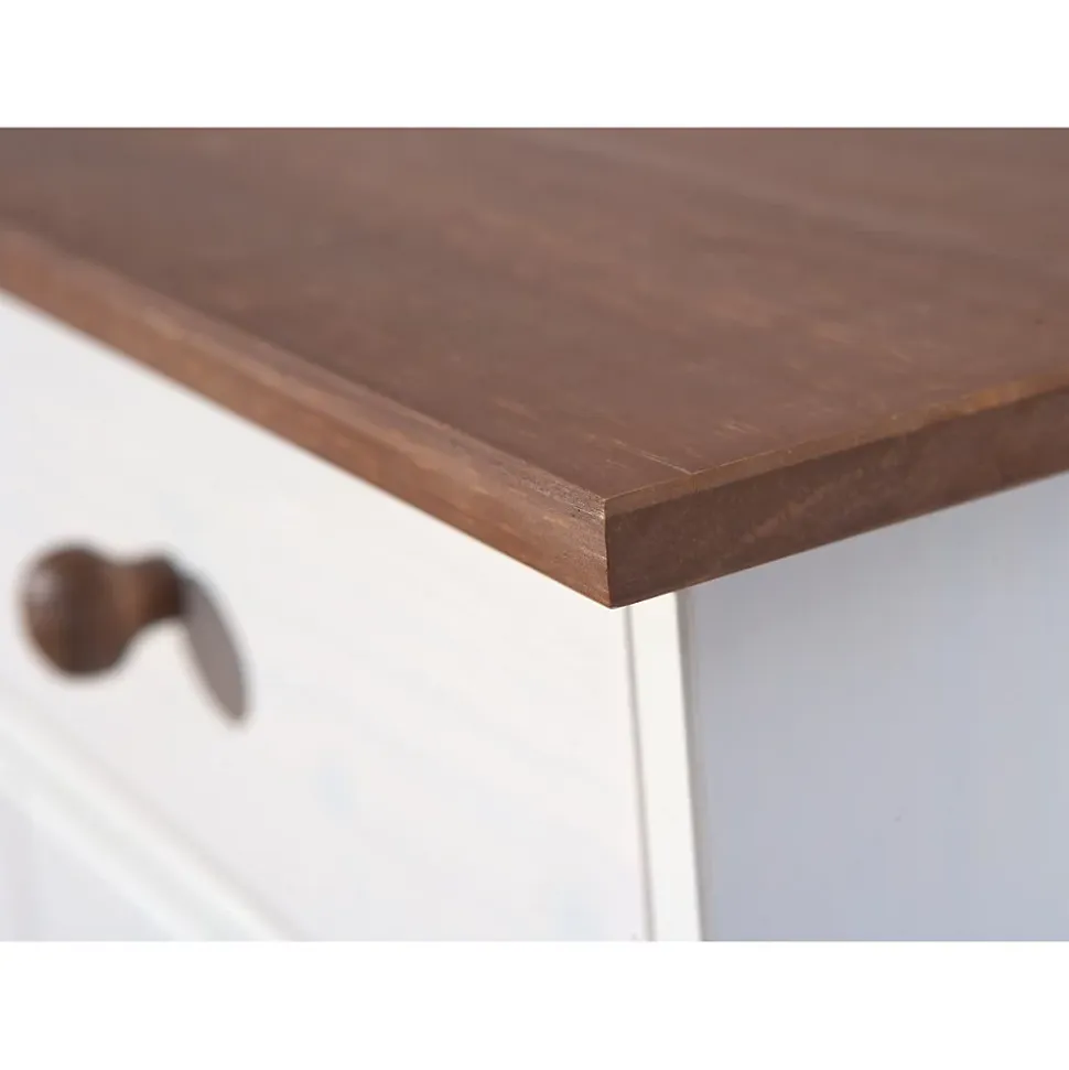 SOCOA - Buffet 3 Portes 3 Tiroirs Bois Massif Vernis Sepia et Blanc
