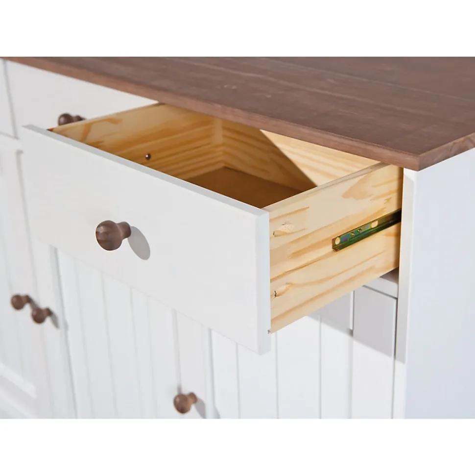 SOCOA - Buffet 3 Portes 3 Tiroirs Bois Massif Vernis Sepia et Blanc